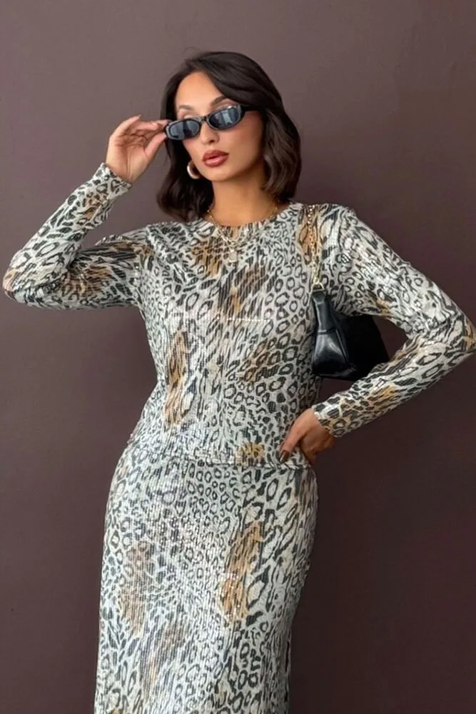 Topshow - Toptan Kadın Leopar Desen Likralı Bluz - Günlük Ve Gece Kombini - AÇIK LEOPAR – Açık Leopar, S