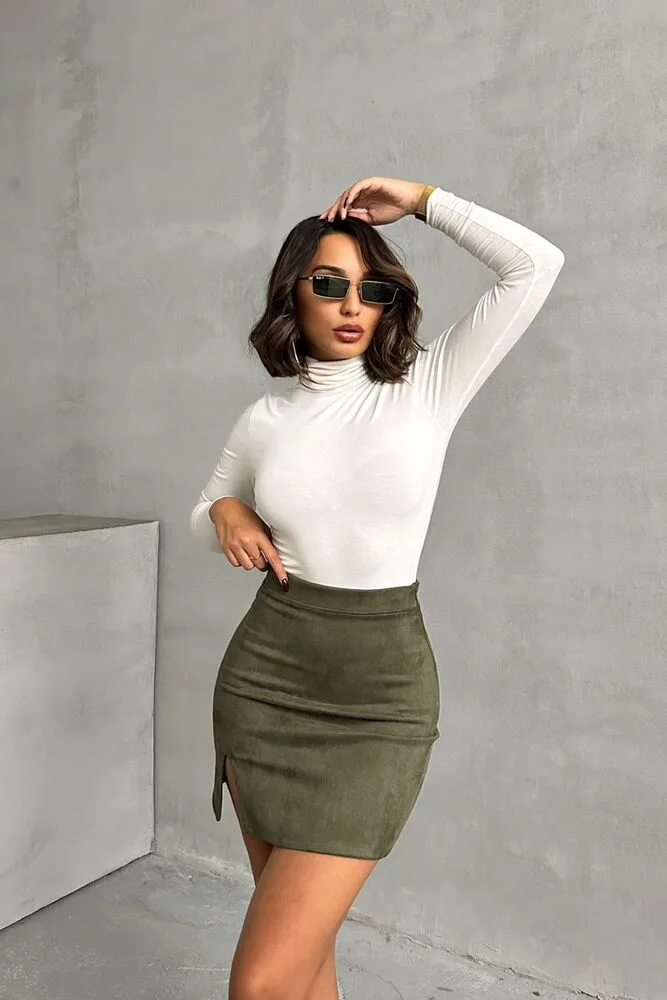 Süet Toptan Mini Etek - HAKİ – Haki, S