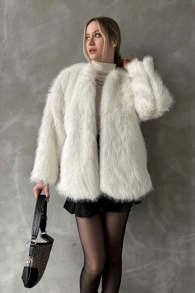 Topshow Krem Peluş Toptan Kaban - KREM – Krem, S