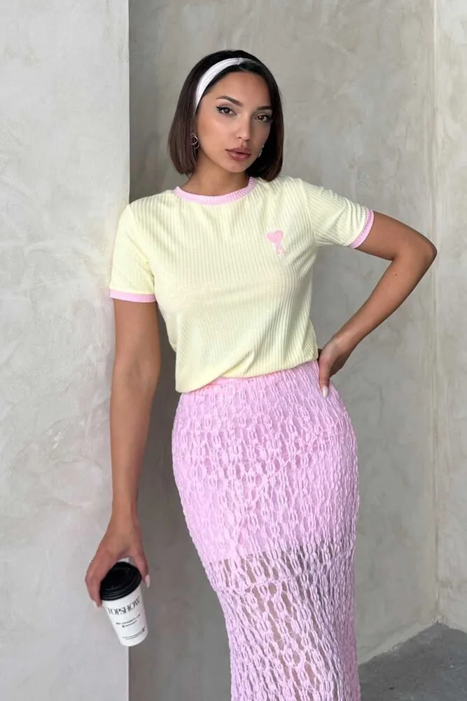 Nakışlı Tişort - SARI PEMBE – Sari Pembe, S