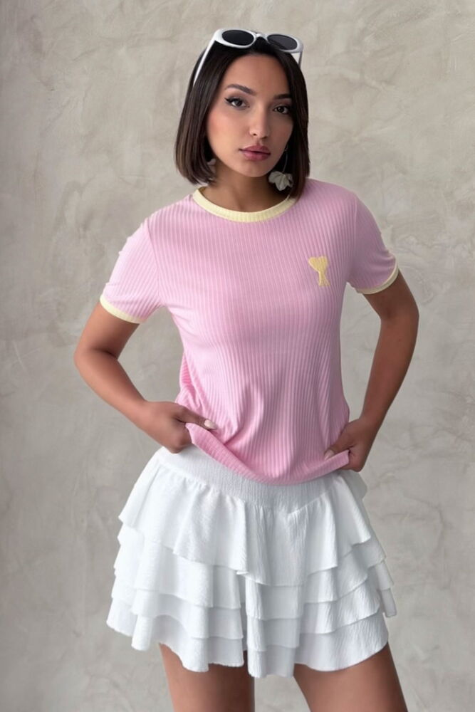 Nakışlı Tişort Pembe Sarı - PEMBE SARI