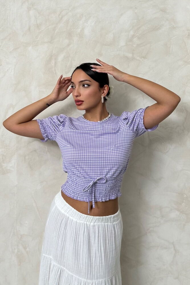 Topshow Lila Beli Gipeli Pitikareli Toptan Bluz - LİLA – Lila, S