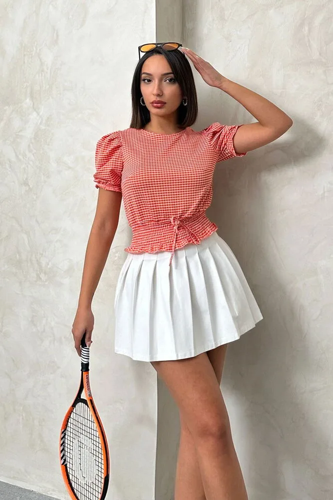 Topshow Oranj Beli Gipeli Pitikareli Toptan Bluz - ORANJ – Oranj, S
