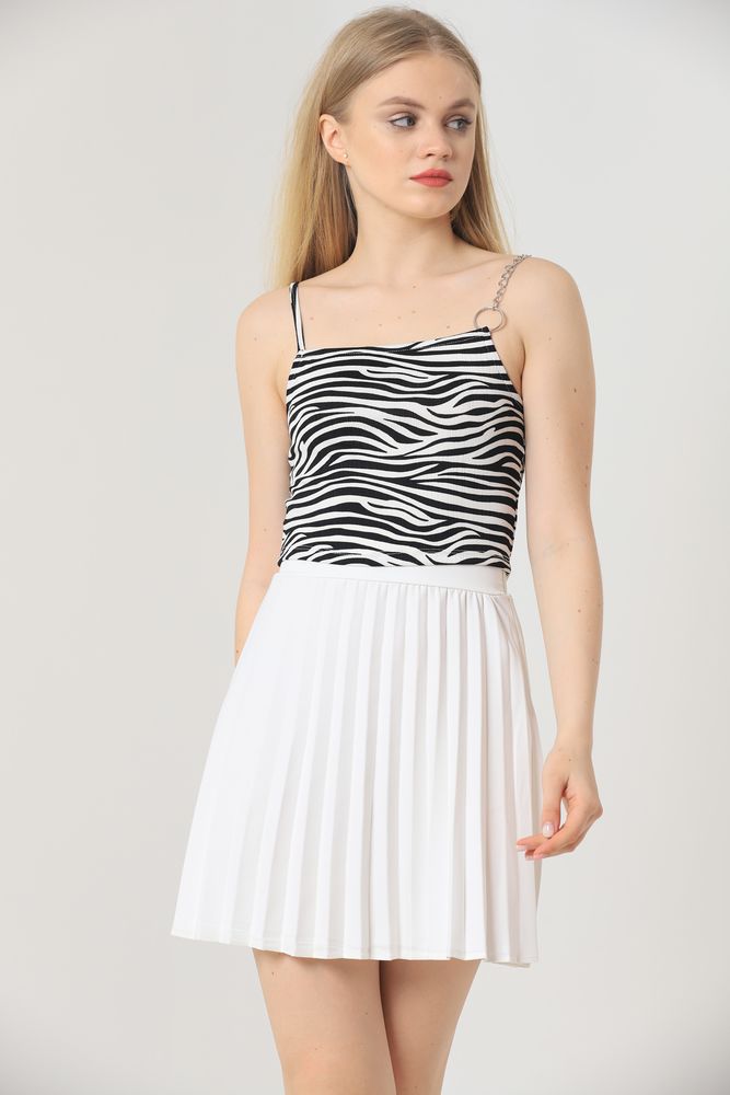Topshow Zebra Zincir Detaylı Toptan Bluz - ZEBRA – Zebra, S