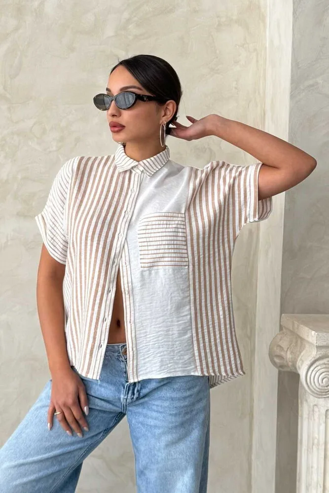 Topshow Taş Parçalı Çizgili Toptan Gömlek - TAŞ – Taş, S