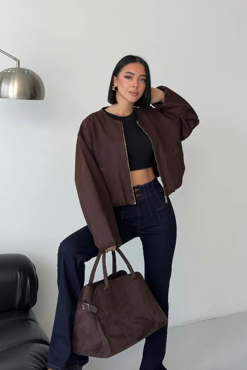 Lastikli Bomber Ceket - Kahverengi – Kahve, S-L-3