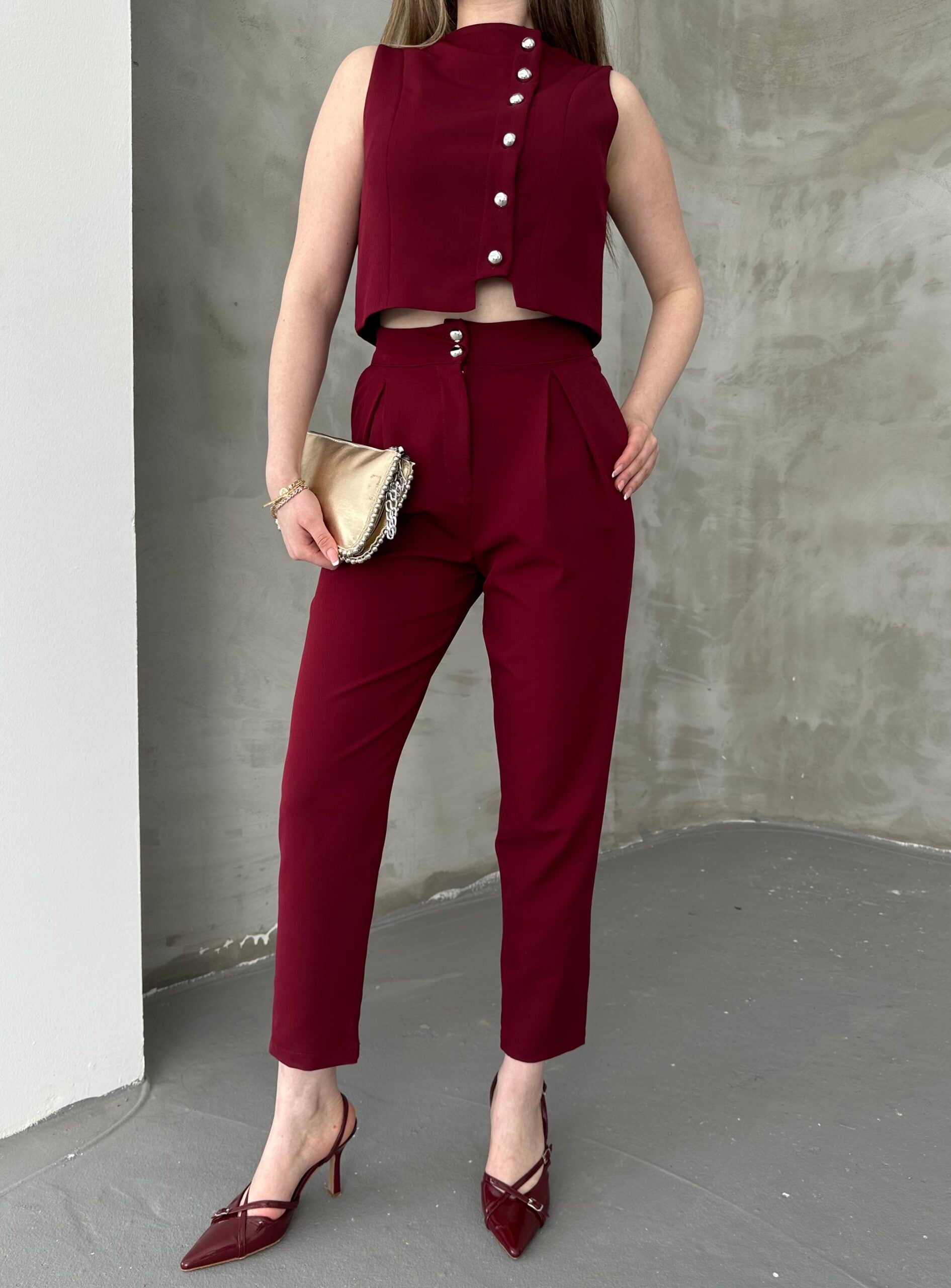 Yelek Pantolon Takım - Bordo
