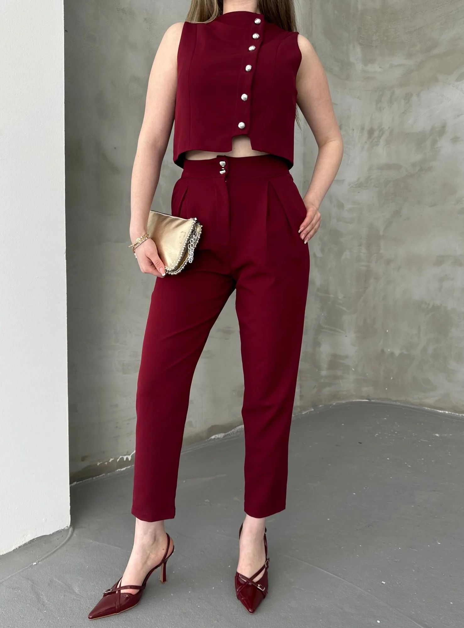 Yelek Pantolon Takım - Bordo – Bordo, S