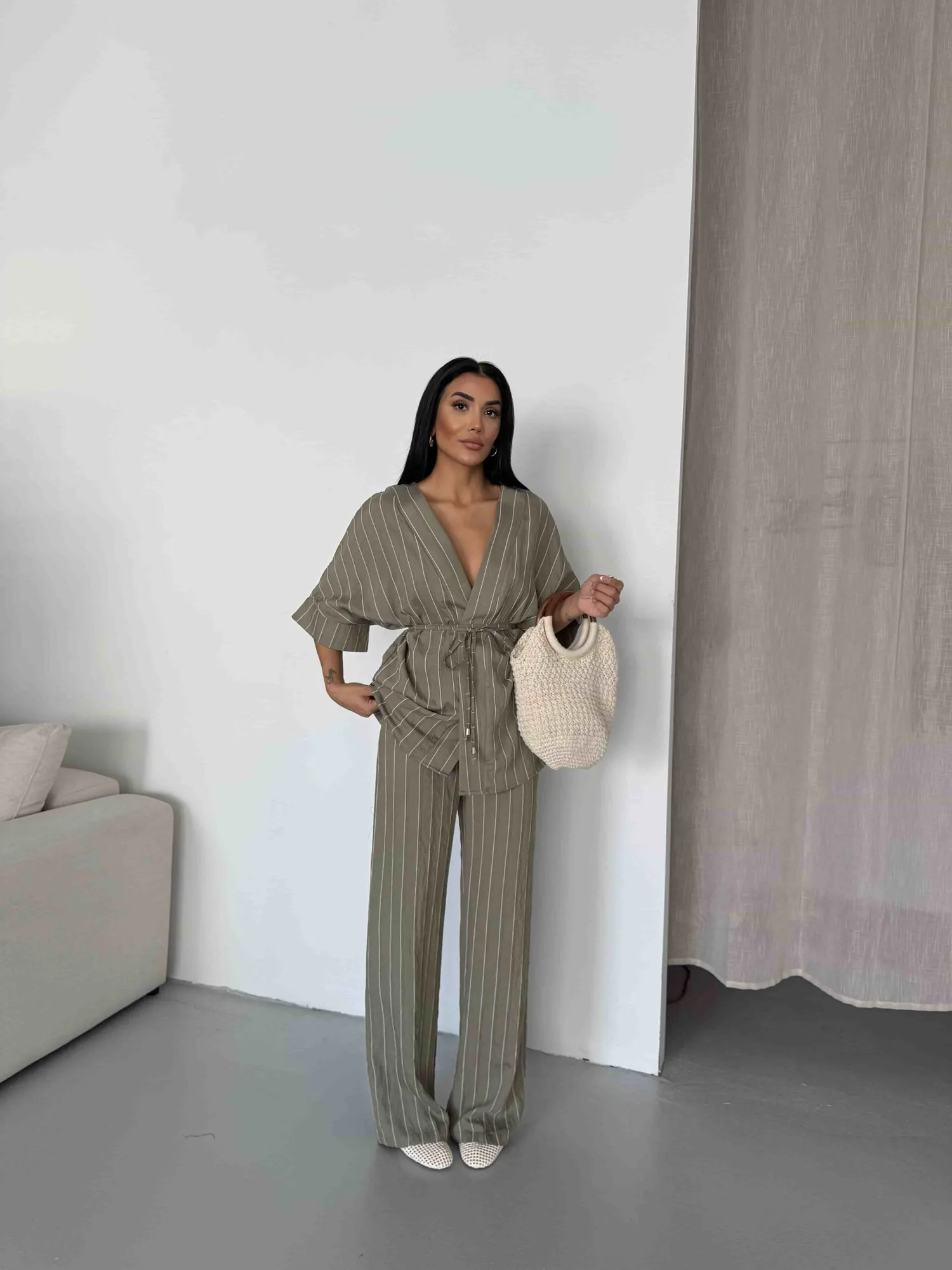 Çizgili Kimono Takım - Çağla – Çağla, S