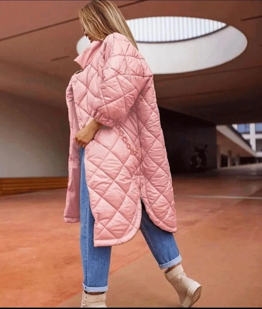 Zincir Detay Şişme Mont - Pembe – Pembe, S