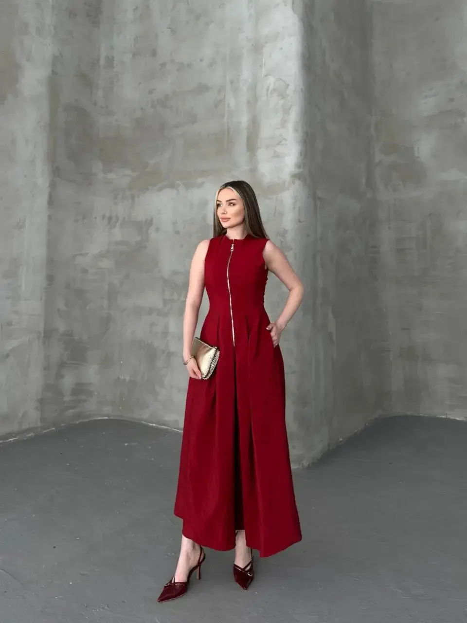Fermuar Detay Kolsuz Elbise - Bordo , 1S 2M 2L 1XL – Bordo , 1s 2m 2l 1xl, S