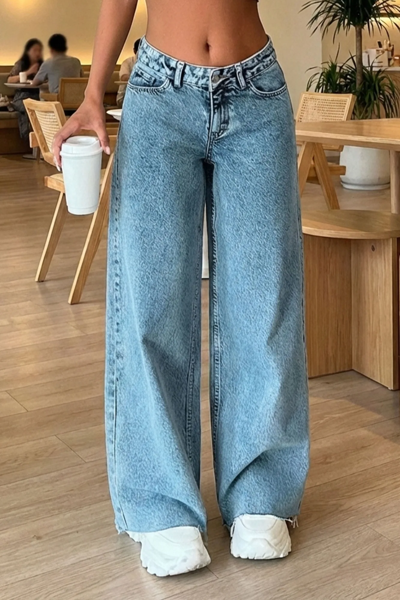 Yıkamalı Bol Paça Kadın Toptan Jean - Kahverengi – Kahve, S