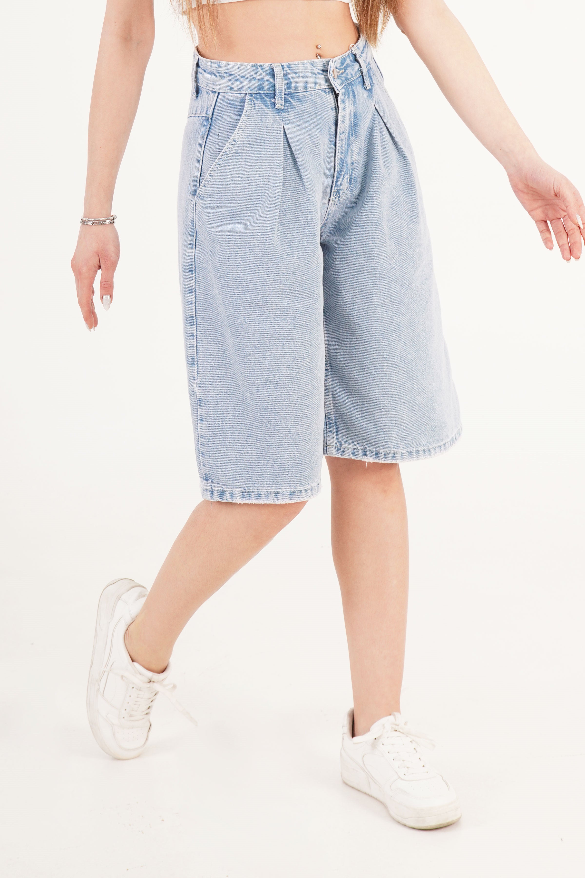Yüksek Bel Kot Mavisi Toptan Denim Jorts - Kot Mavisi