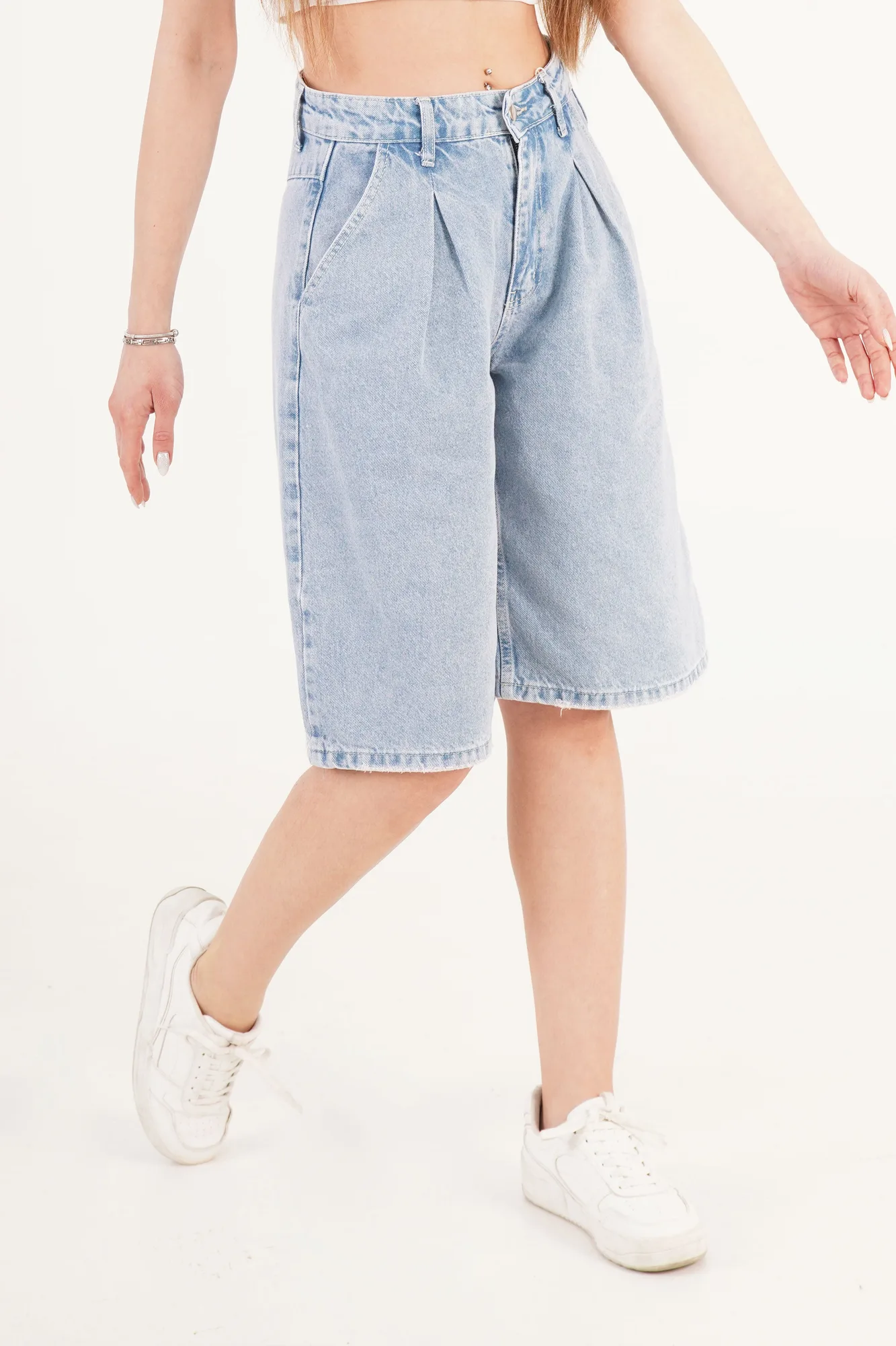 Yüksek Bel Kot Mavisi Toptan Denim Jorts - Kot Mavisi – Kot Mavisi, S
