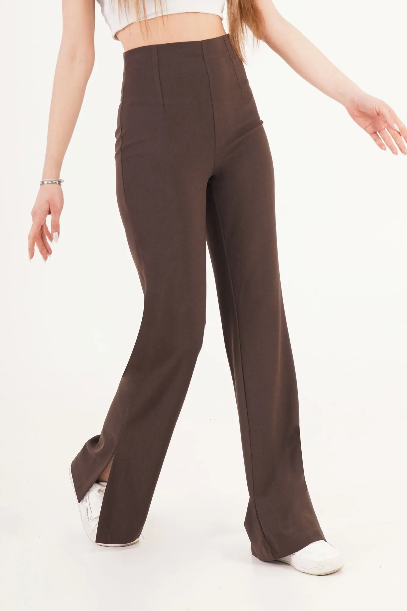 Yırtmaçlı Çan Paça Kahve Toptan Pantolon - Kahverengi – Kahve, S