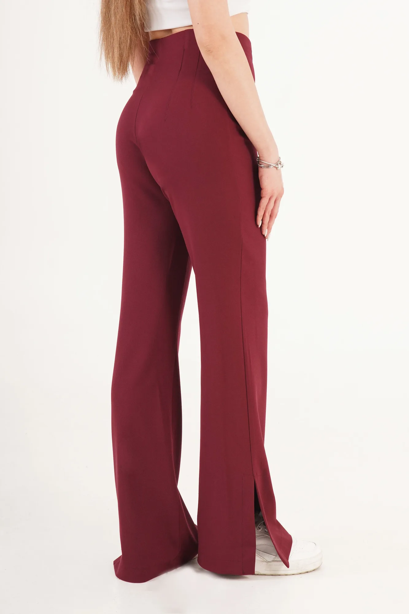 Yırtmaçlı Çan Paça Bordo Toptan Pantolon - Bordo – Bordo, S