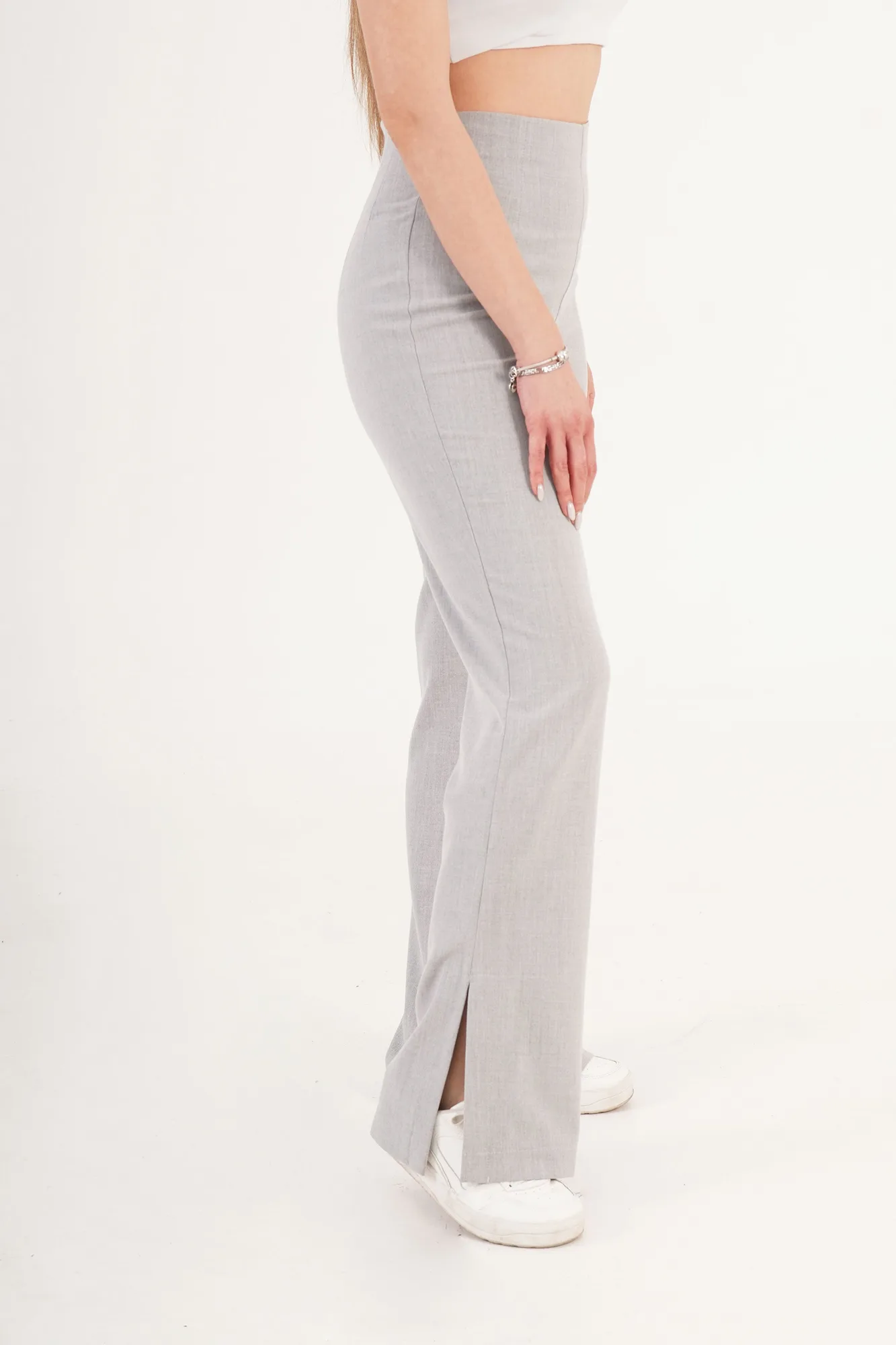 Yırtmaçlı Çan Paça Gri Toptan Pantolon - Gri – Gri, S
