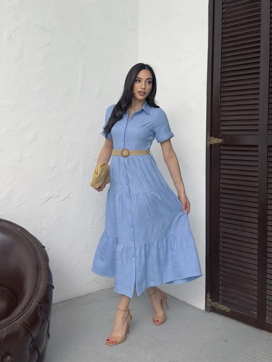 3043 KEMERLİ ELBİSE - YELLOW - SARI – Sarı, S