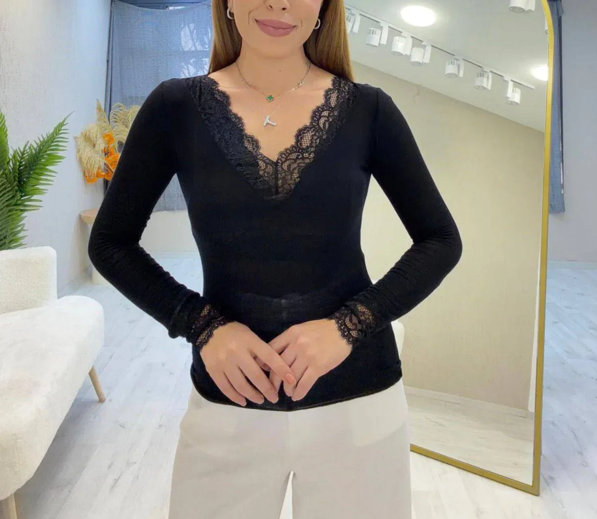 Dantel Detay Bluz - Siyah – Siyah, S