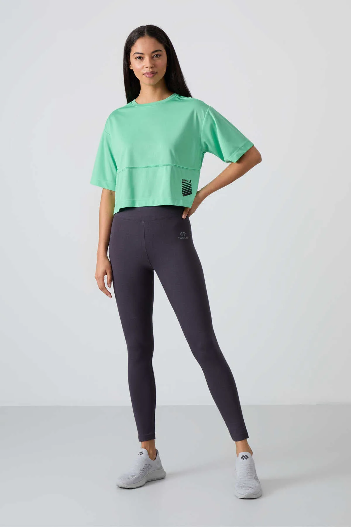 Tommylife Toptan Antrasit Yüksek Bel Toparlayıcı Slim Fit Dar Paça Kadın Tayt - 94011 - ANTRASİT – Antrasit, S
