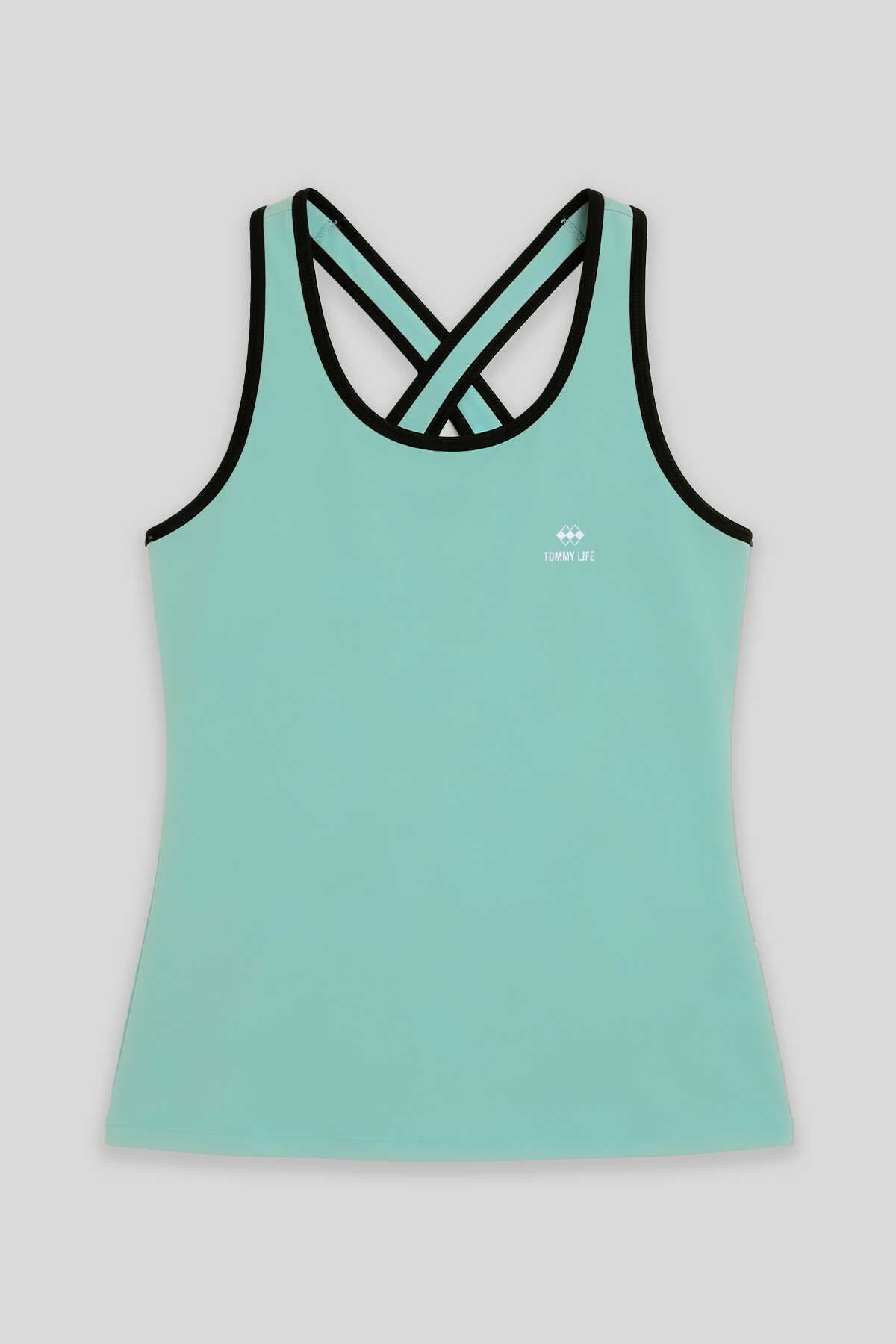 Tommylife Toptan Su Yeşili Kadın Çapraz Askılı Kolsuz Standart Kalıp Spor Atlet - 97094 - SU YEŞİLİ