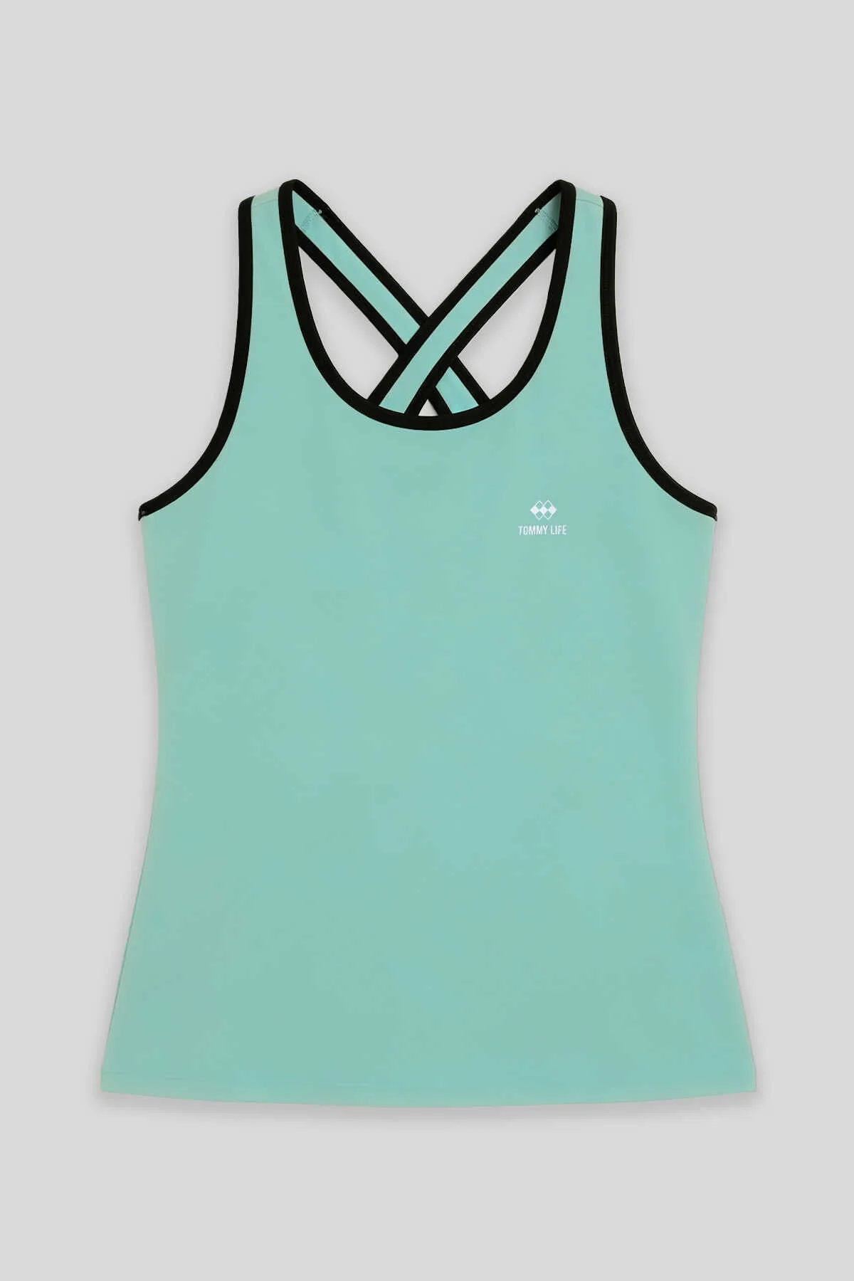 Tommylife Toptan Su Yeşili Kadın Çapraz Askılı Kolsuz Standart Kalıp Spor Atlet - 97094 - SU YEŞİLİ – Su Yeşili, S