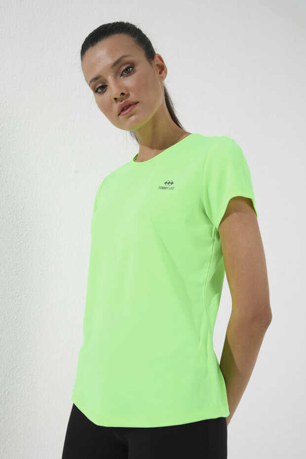Tommylife Toptan Neon Yeşil Basic Kısa Kol Standart Kalıp O Yaka Kadın T-Shirt - 97144 - NEON YEŞİL
