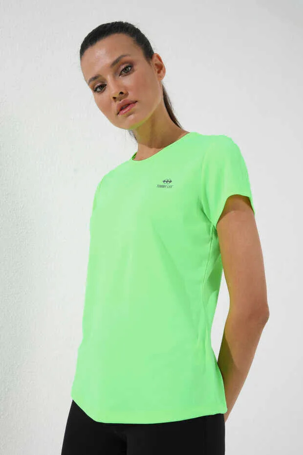 Tommylife Toptan Neon Yeşil Basic Kısa Kol Standart Kalıp O Yaka Kadın T-Shirt - 97144 - NEON YEŞİL – Neon Yeşil, S