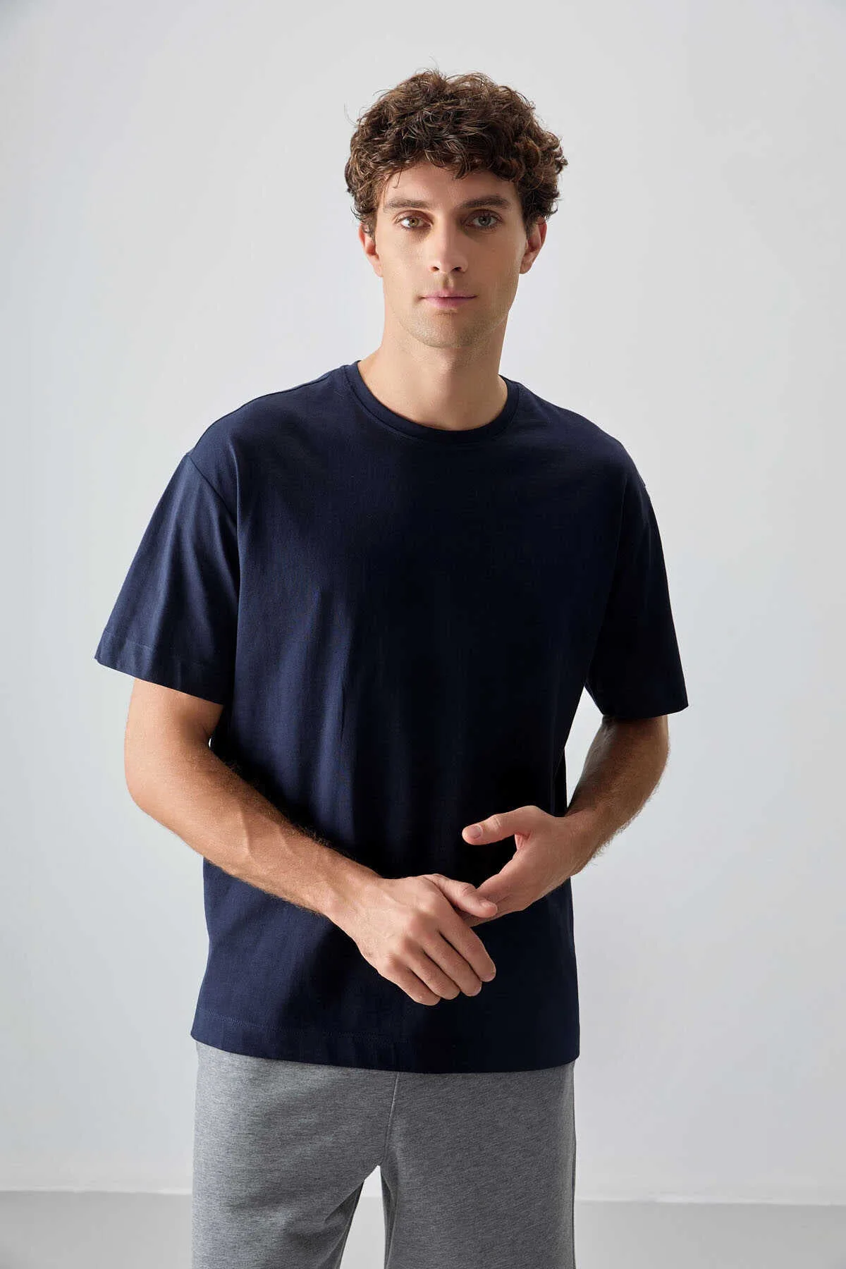 Tommylife Toptan O Yaka Oversize Basic Erkek T-Shirt 88353 Lacivert - LACİVERT – Lacivert, S