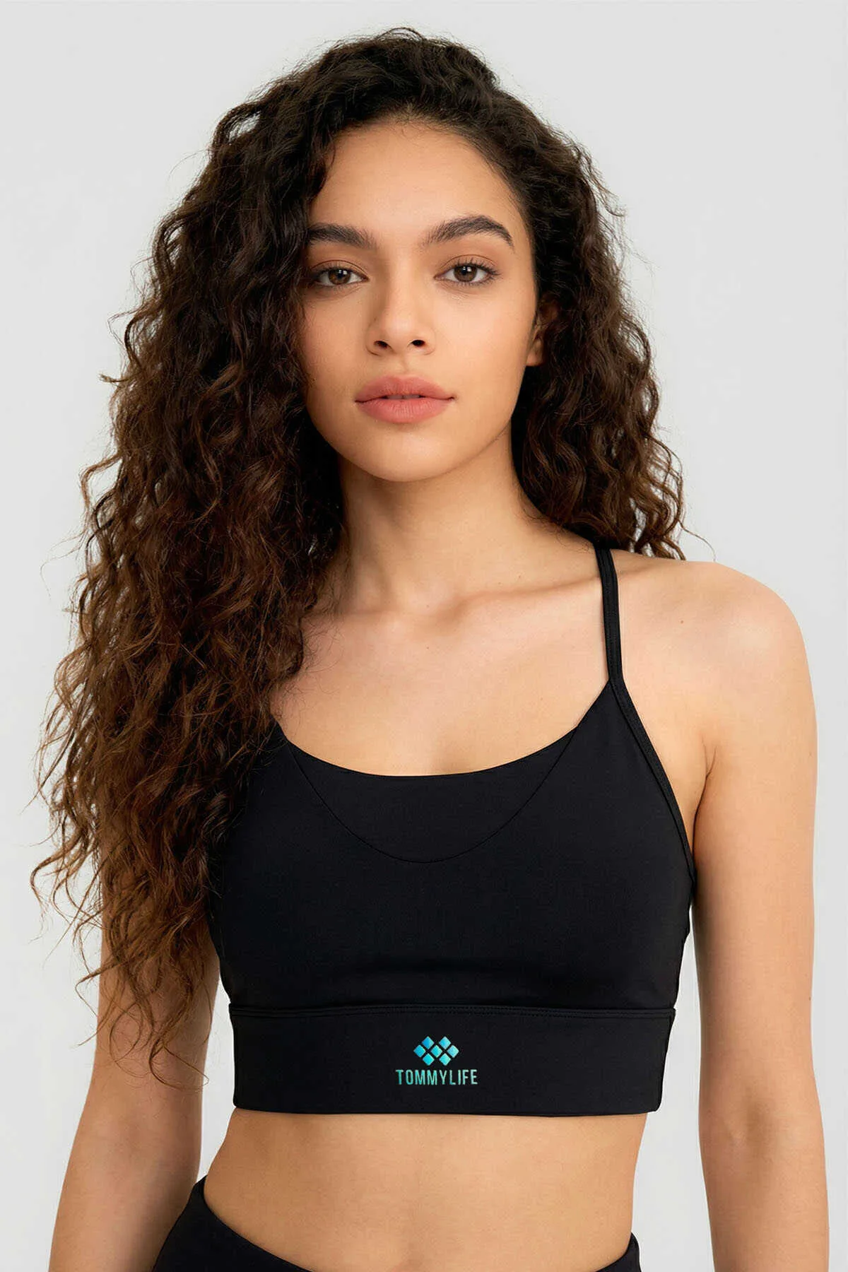 Tommylife Toptan Siyah Standart Fit Baskılı Sırt Detaylı Kadın Spor Büstiyer - 97300 - Siyah – Siyah, M