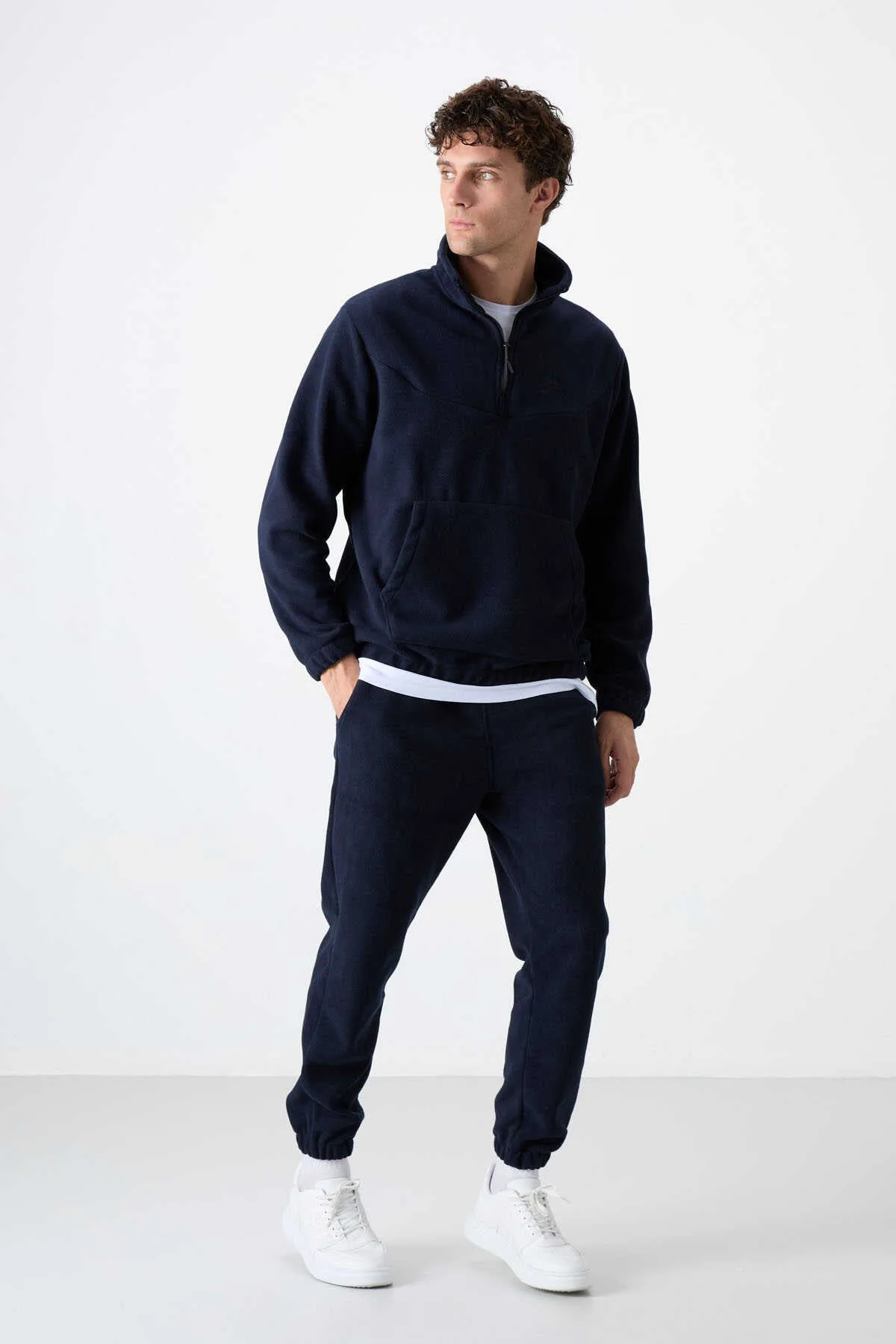 Tommylife Toptan Standart Kalıp Yarım Fermuar Polar Erkek Eşofman Takımı 85159 Lacivert - LACİVERT – Lacivert, S