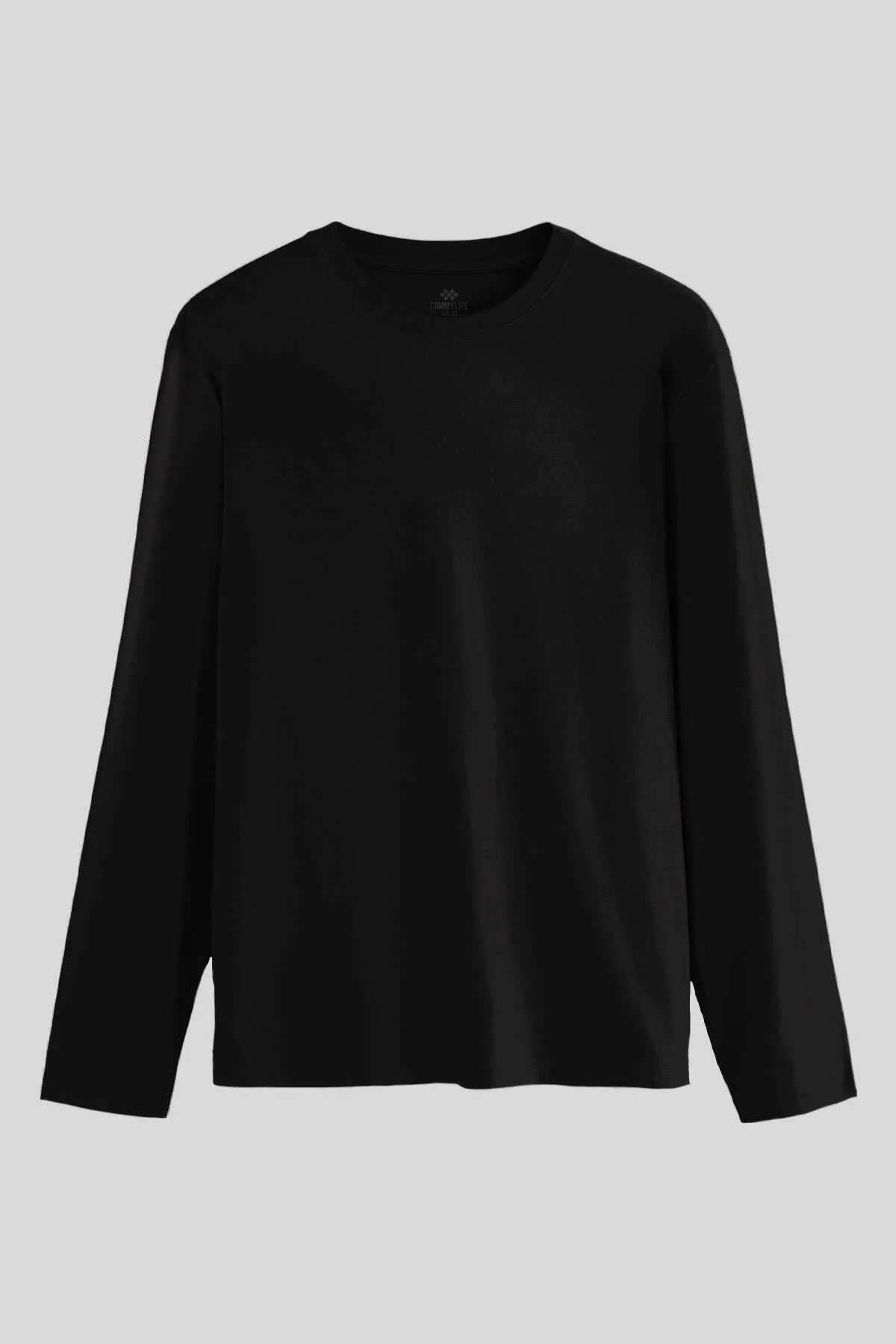 Tommylife Toptan Siyah Standart Fit Basic O Yaka Uzun Kollu İnce Erkek T-Shirt - 87997 - SİYAH – Siyah, S