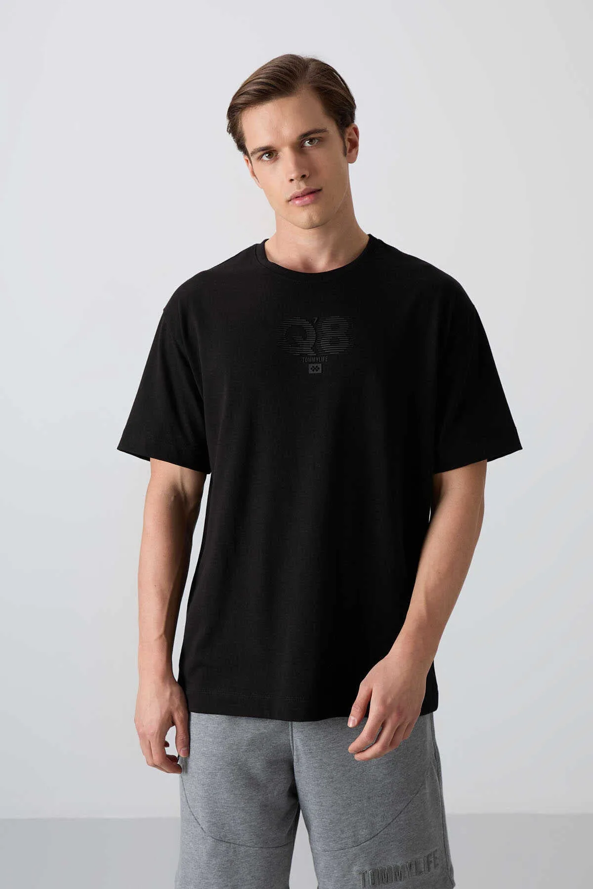 Tommylife Toptan O Yaka Oversize Baskılı Erkek T-Shirt 88333 Siyah - SİYAH – Siyah, S