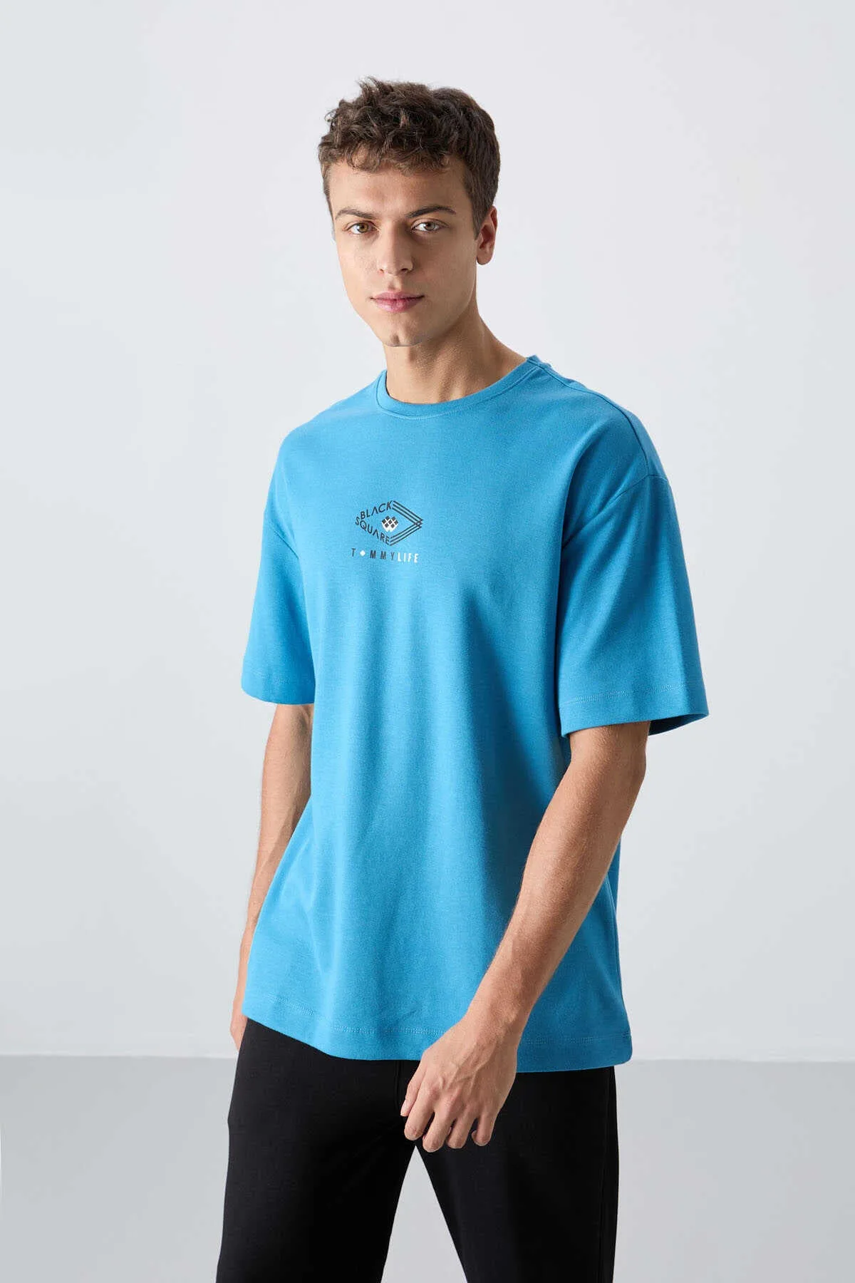 Tommylife Toptan O Yaka Oversize Baskılı Erkek T-Shirt 88325 Siyah - SİYAH – Siyah, S