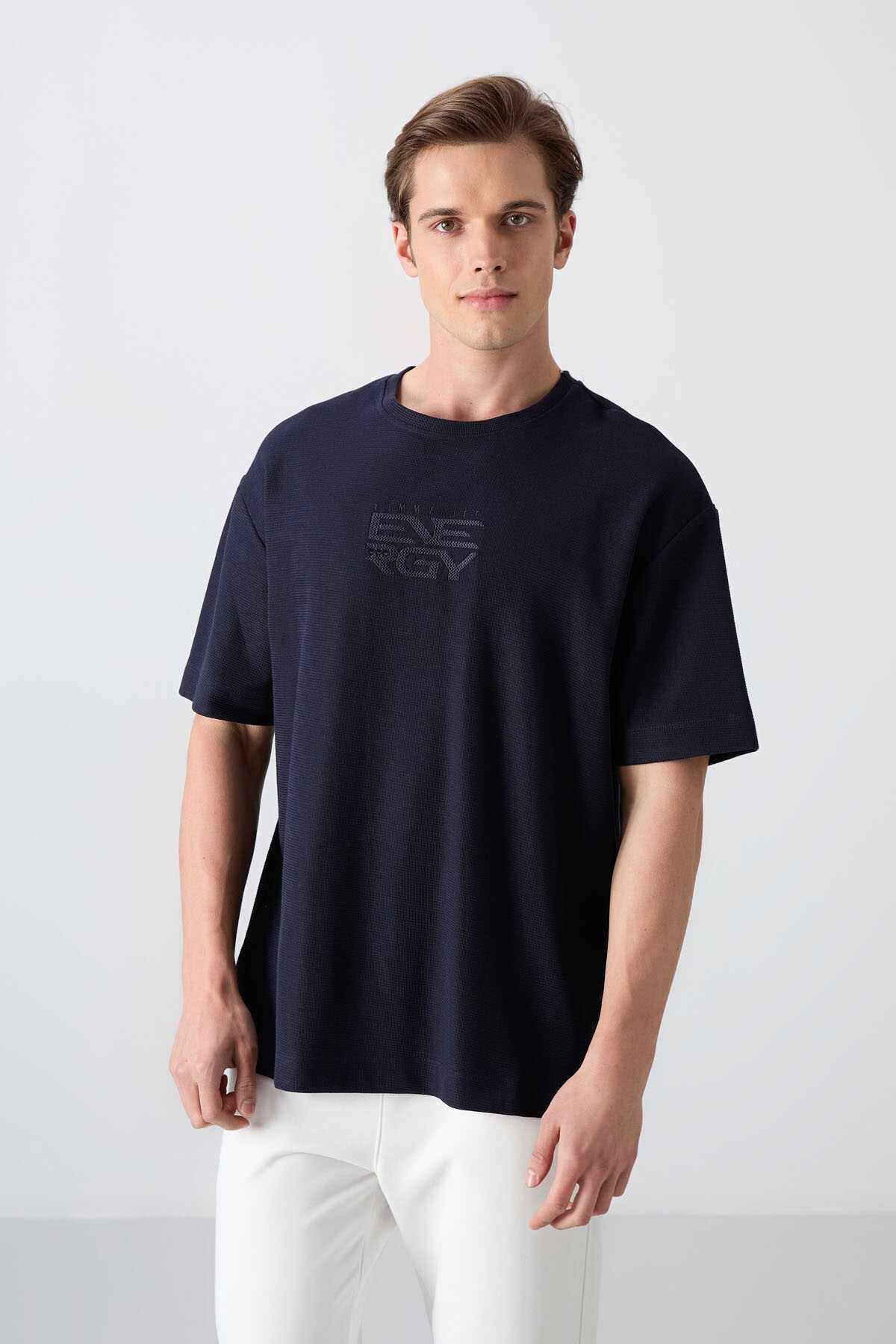 Tommylife Toptan O Yaka Oversize Baskılı Erkek T-Shirt 88336 Lacivert - LACİVERT