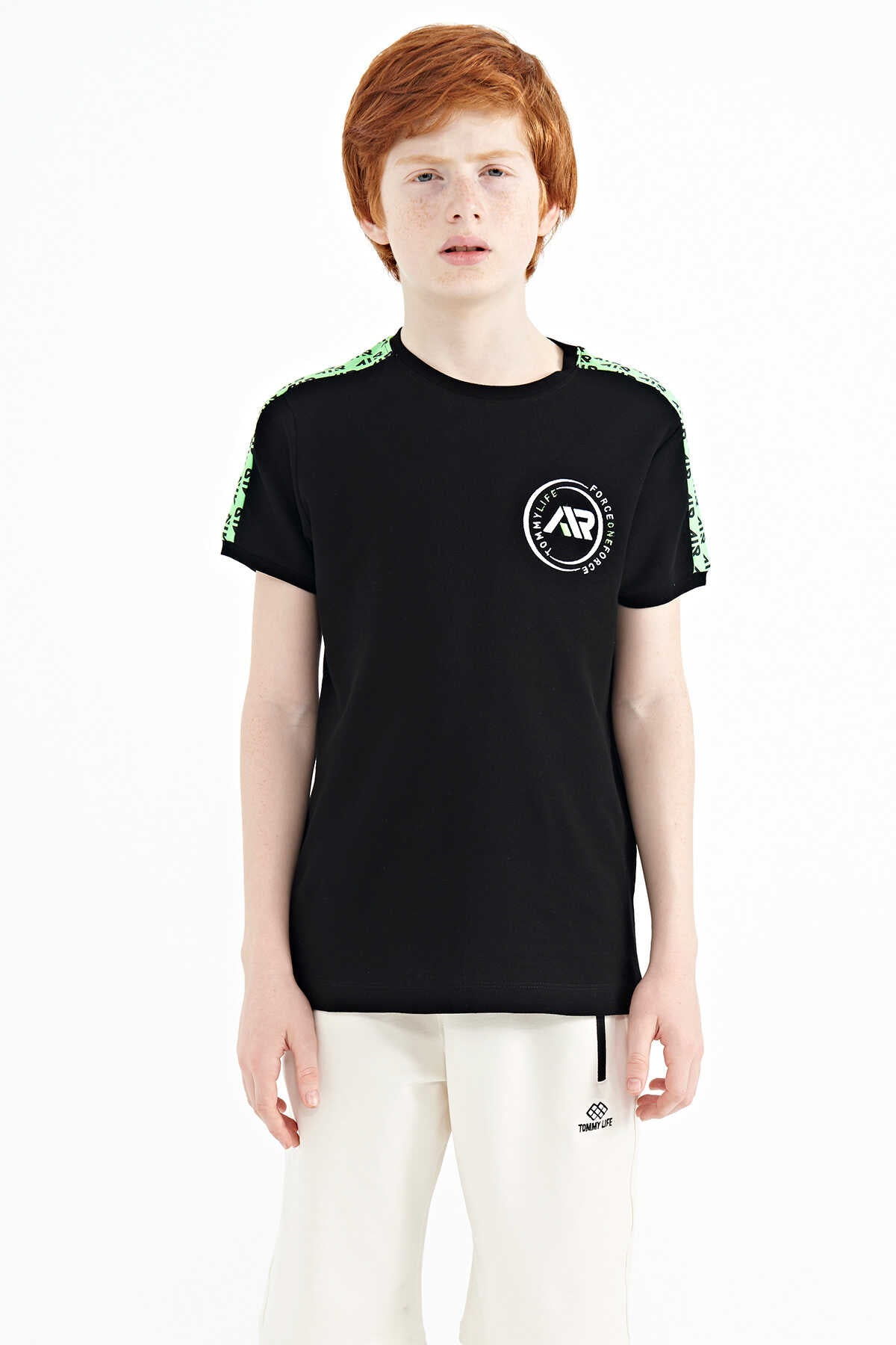 Tommylife Toptan O Yaka Standart Kalıp Baskılı Erkek Çocuk T-Shirt 11121 Siyah - SİYAH