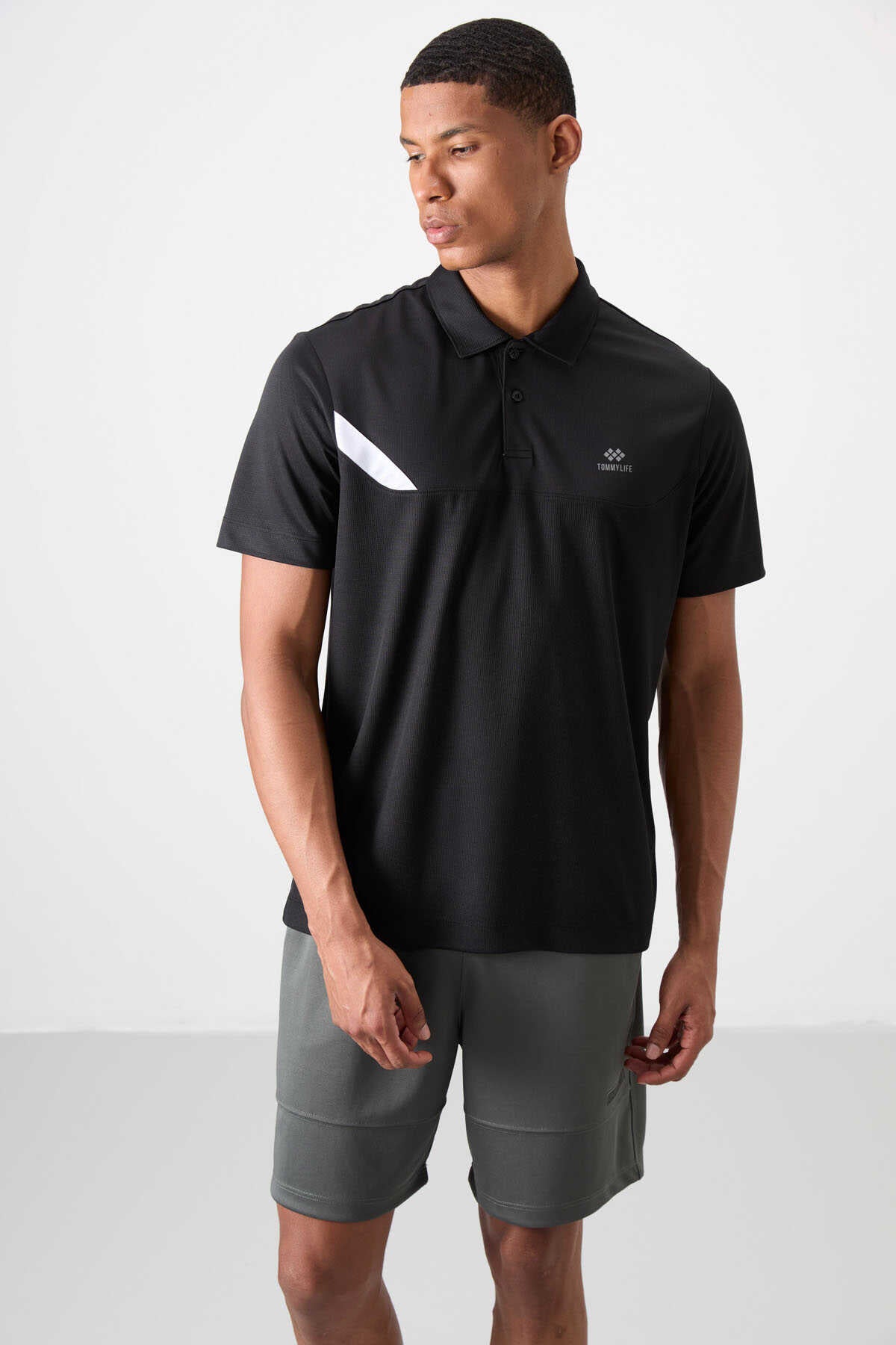 Tommylife Toptan Polo Yaka Standart Kalıp Aktif Spor Erkek T-Shirt 88402 Siyah - SİYAH