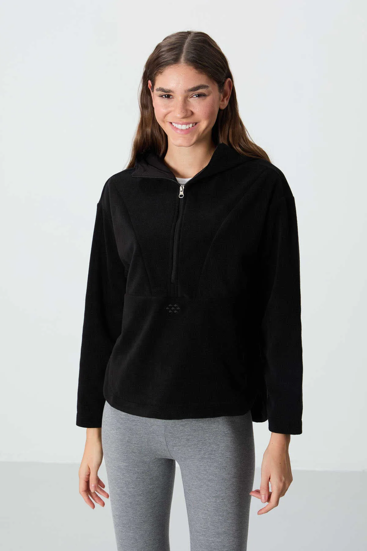 Tommylife Toptan Kapüşonlu Oversize Kadın Polar Sweatshirt 97286 Siyah - SİYAH – Siyah, S