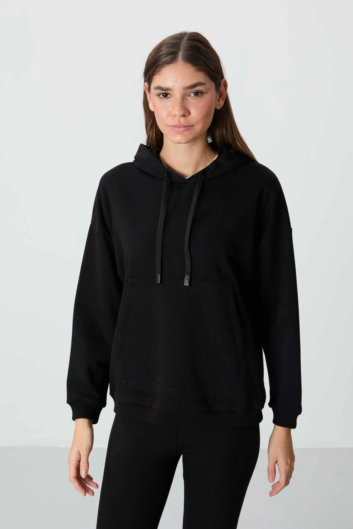 Tommylife Toptan Kapüşonlu Oversize Kadın Sweatshirt 97291 Siyah - SİYAH – Siyah, S