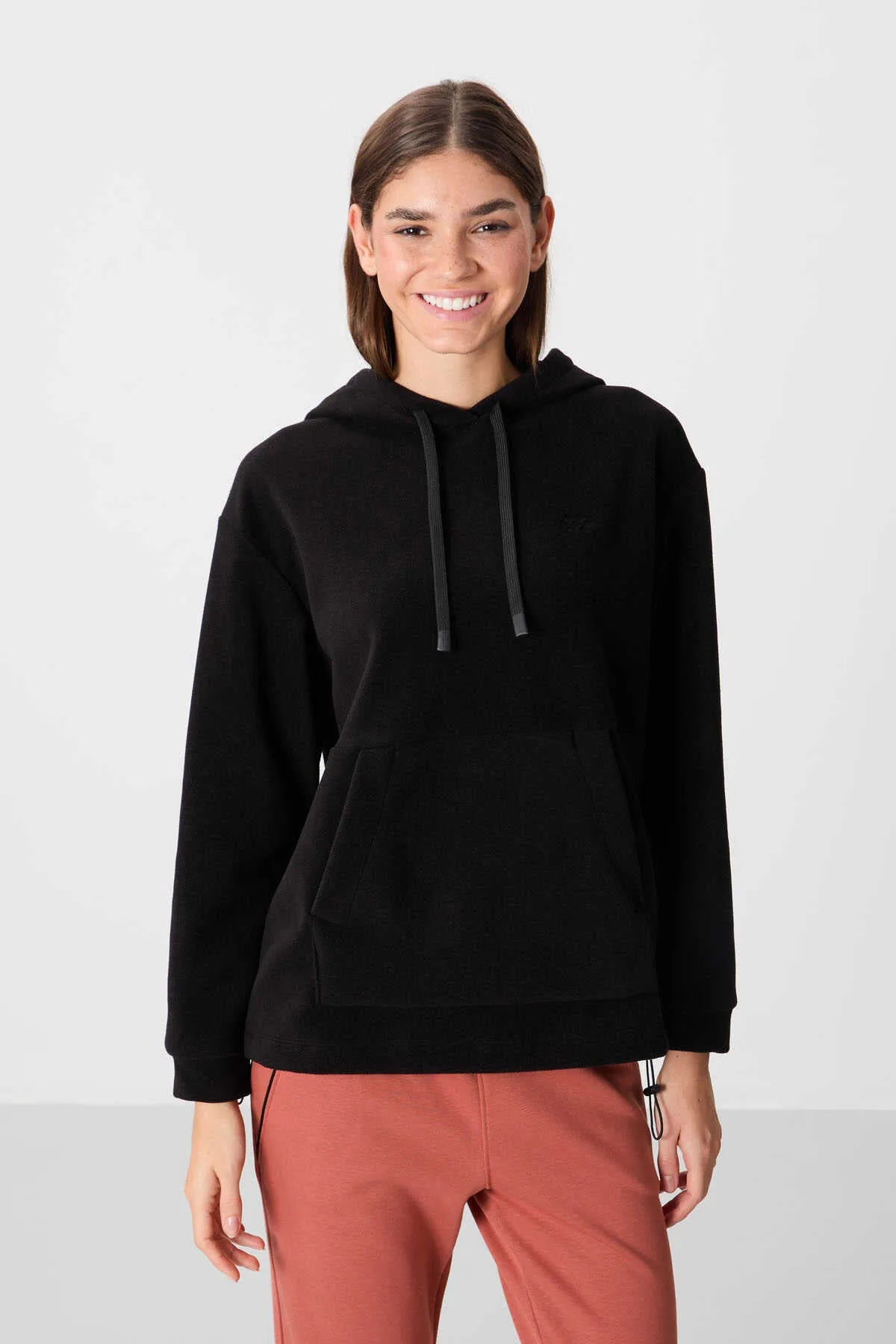 Tommylife Toptan Kapüşonlu Oversize Kadın Polar Sweatshirt 97292 Siyah - SİYAH – Siyah, S