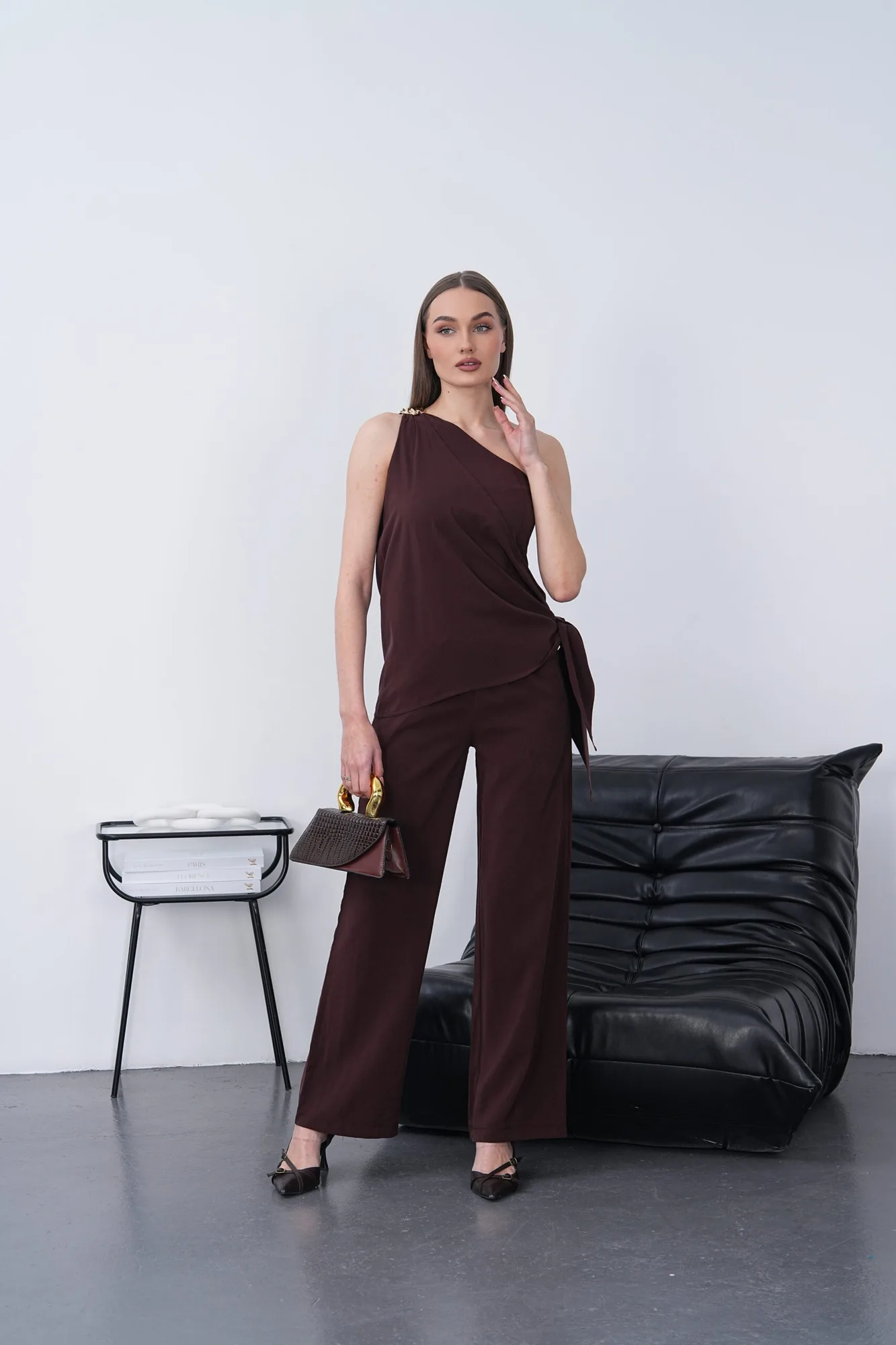 Modal Şallı Takım - Kahverengi – Kahve, S
