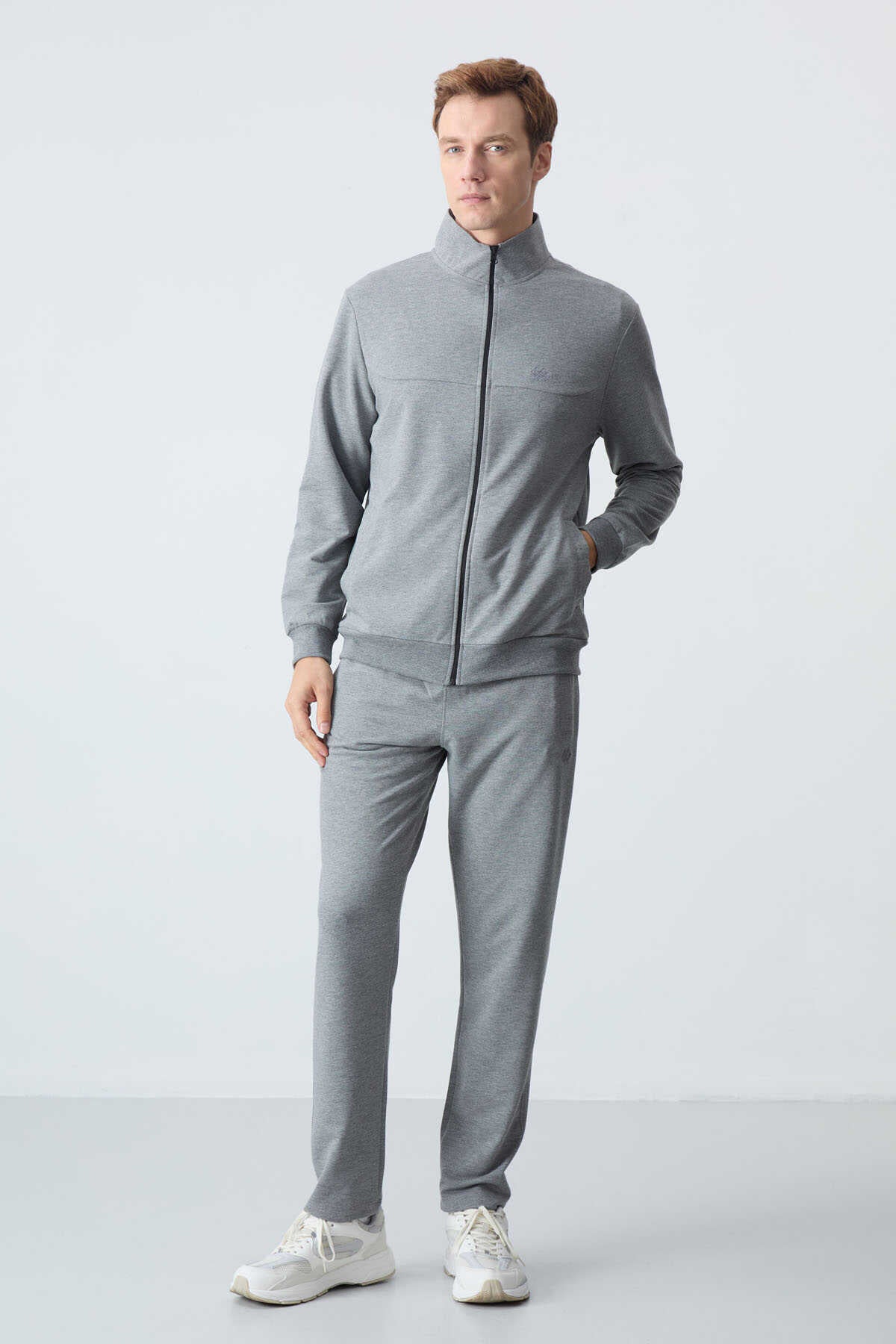 Tommylife Toptan Rahat Kalıp Basic Erkek Eşofman Takım 85260 Gri Melanj - GRİ MELANJ