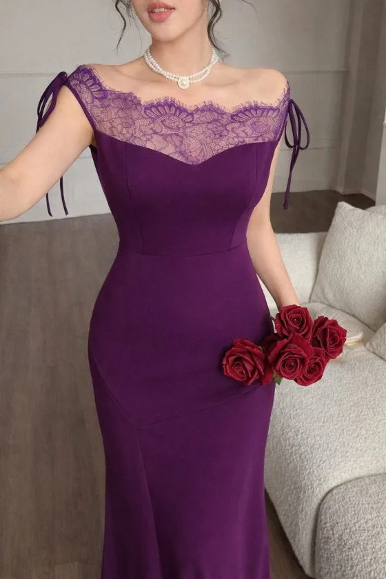 Kadın Göğüs Ve Yakası Dantel Detaylı Kayık Yaka Görünümlü Uzun Ithal Krep Elbise , 33064 – 2XL
