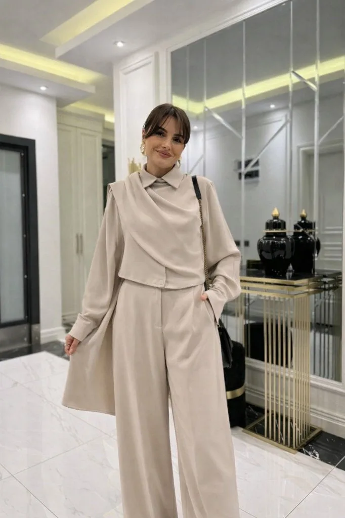 Kadın Uzun Kollu şal Detaylı Bluz Ve Pantolon Ikili Takım , 32192 – S
