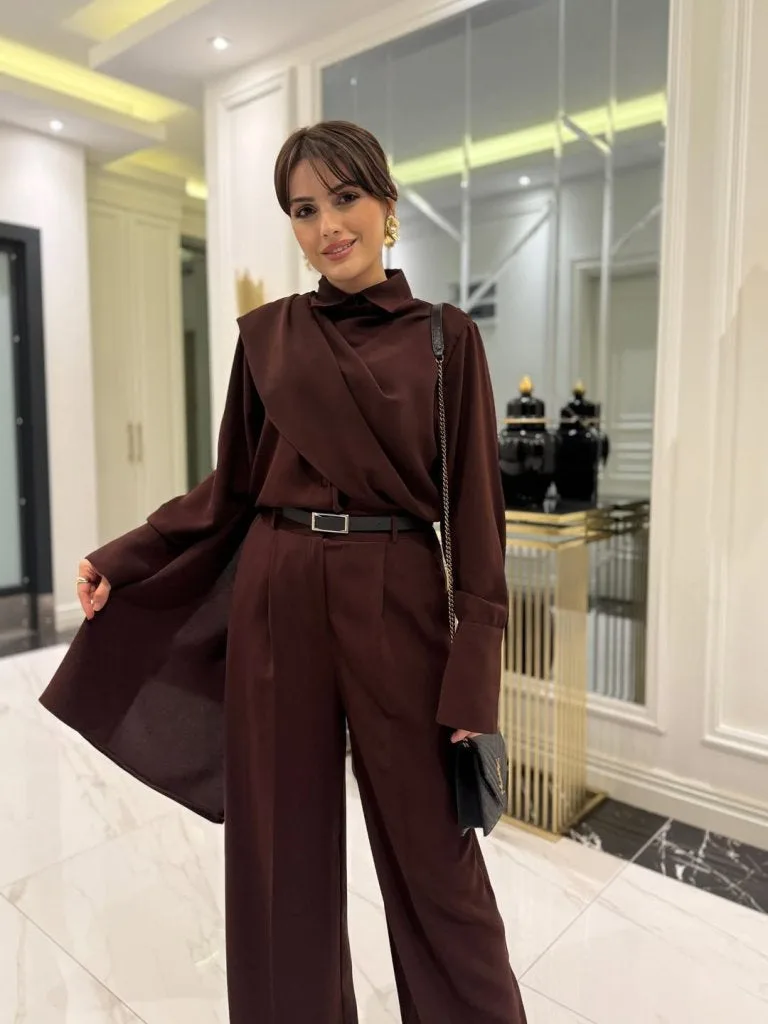 Kadın Uzun Kollu şal Detaylı Bluz Ve Pantolon Ikili Takım , 32191 – S