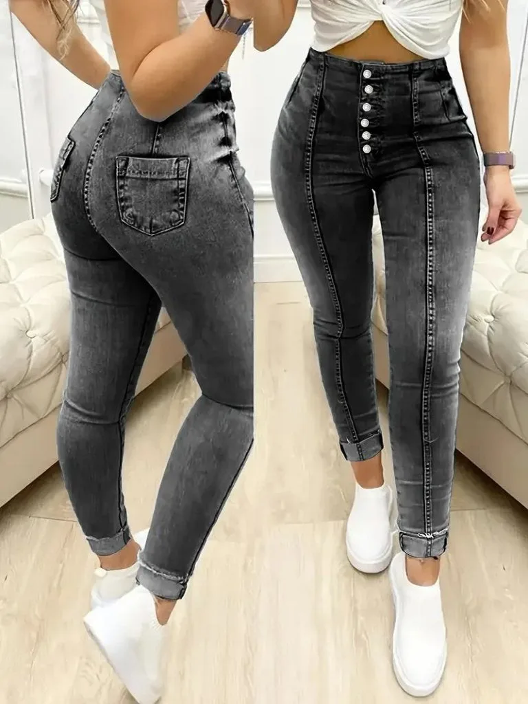 Kadın Yüksek Bel önden Düğmeli Jean Pantolon , 31133 – S
