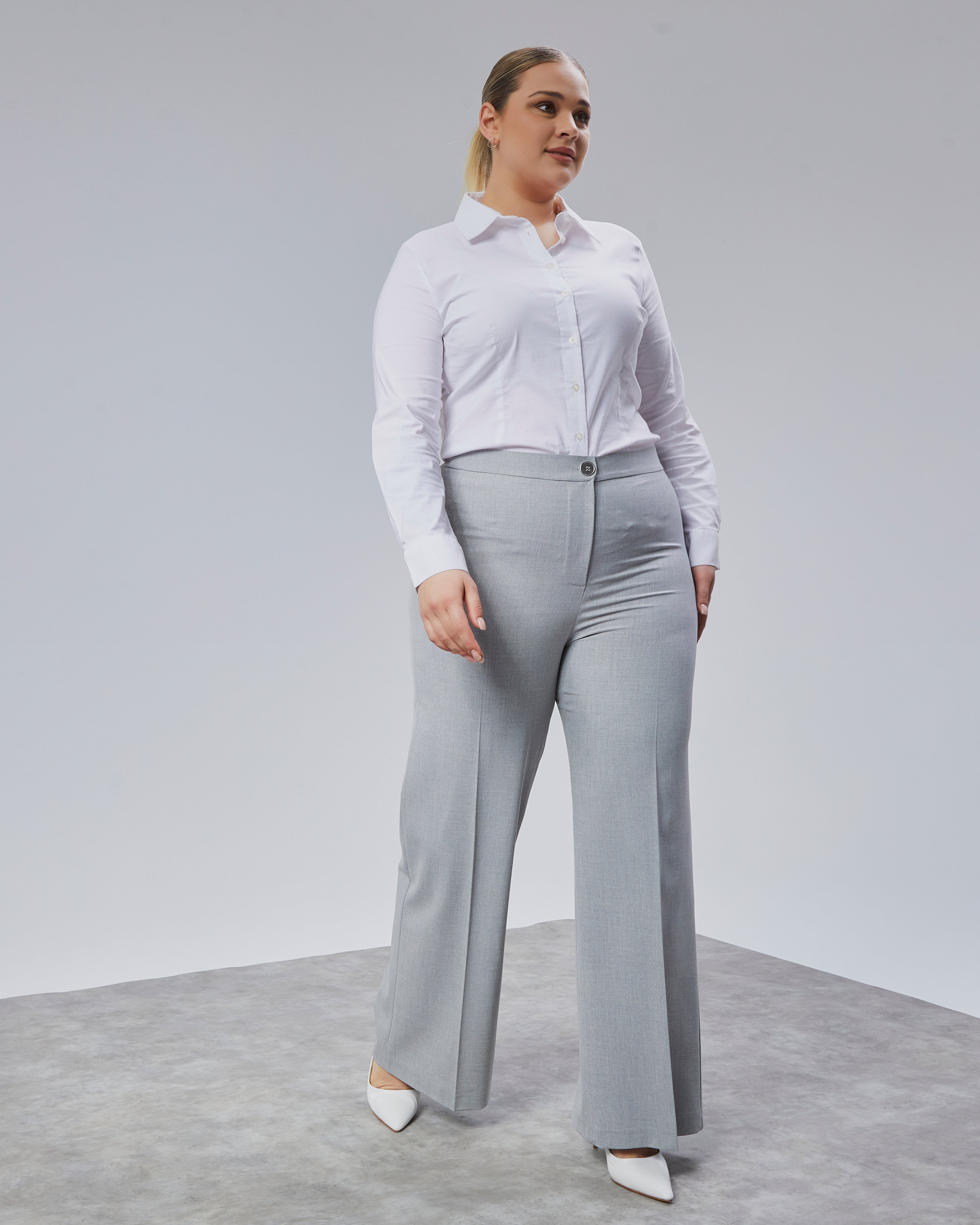 Poly Vıscose Full Lycra Beli Lastikli Battal Pantolon - Gri