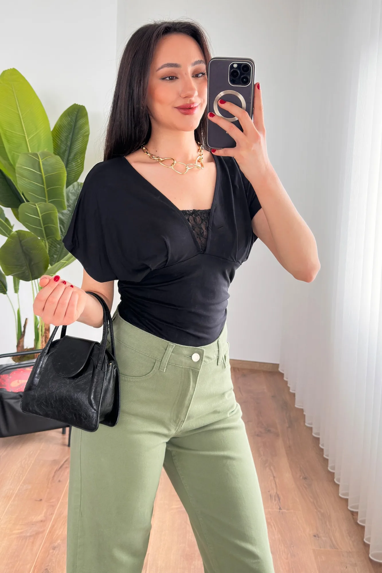 Dantel Detaylı Toptan Siyah Bluz - Siyah – Siyah, S