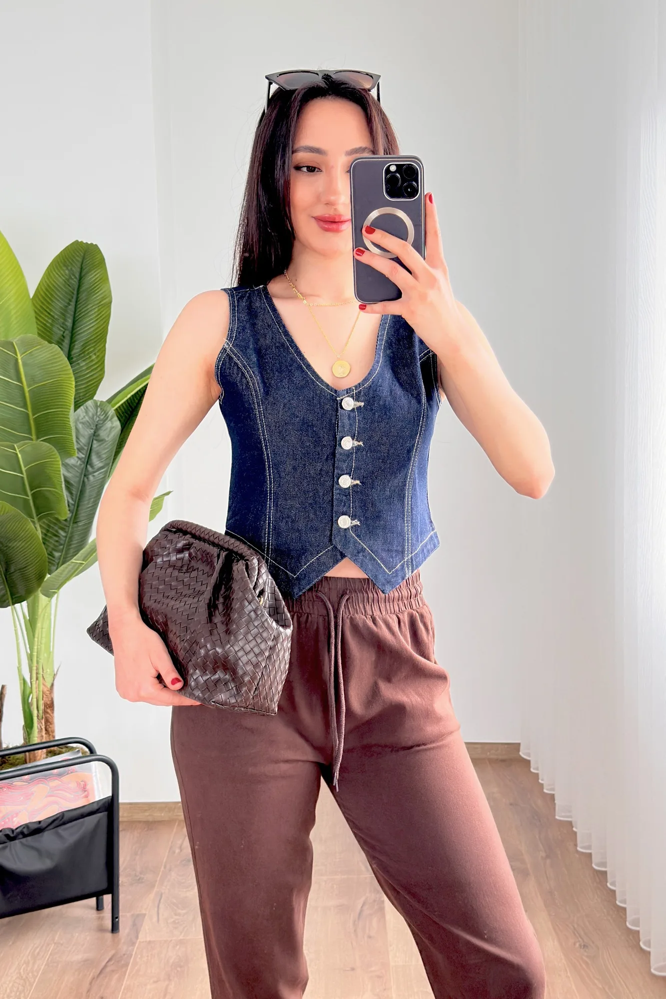 V Yaka Koyu Mavii Denim Toptan Yelek - Koyu Mavi – Koyu Mavi, S