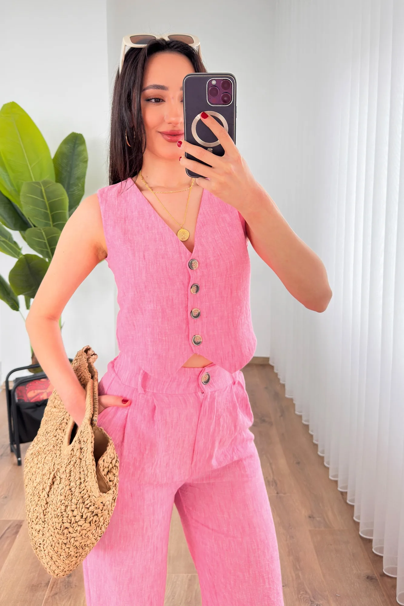Kırçıllı Desen Koyu Pembe Toptan Takım - Koyu Pembe – Koyu Pembe, S